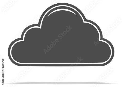 Gray Cloud Silhouette Icon, White Outline, Weather Concept