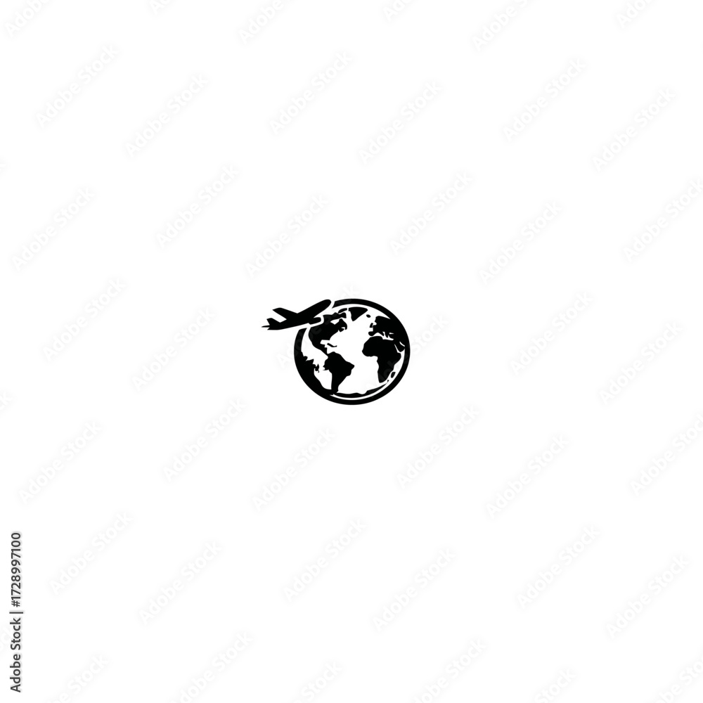 Fototapeta premium Airplane flying around globe, in silhouette