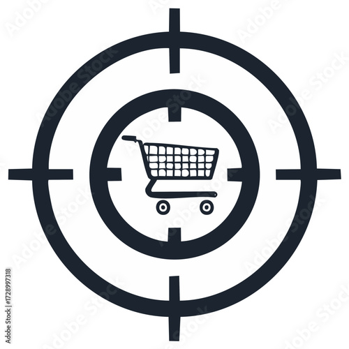 Shopping Cart Inside Target Crosshairs Symbolizes Precision Retail Targeting and Marketing Strategy