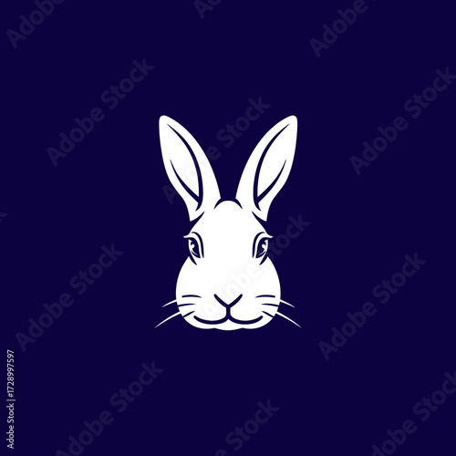 White rabbit head on dark blue