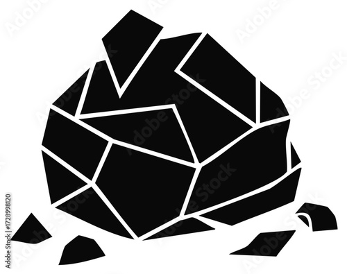 Coal Pieces Heap Isolated on White Vector Silhouette Illustration, Black Rocks Broken into Fragments