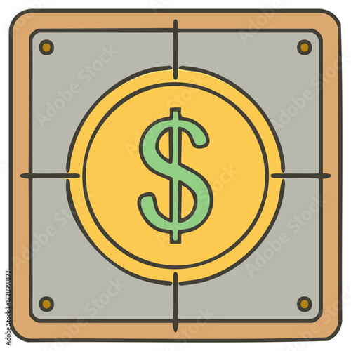 Dollar Sign Coin Centered in Target Square Graphic