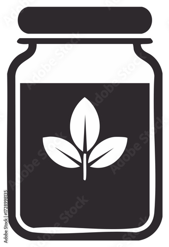 Jar with a plant sprout silhouette inside, symbolizing growth and organic products