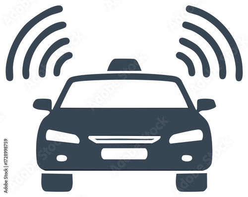 Connected Taxi Car Icon with Wireless Signal Waves