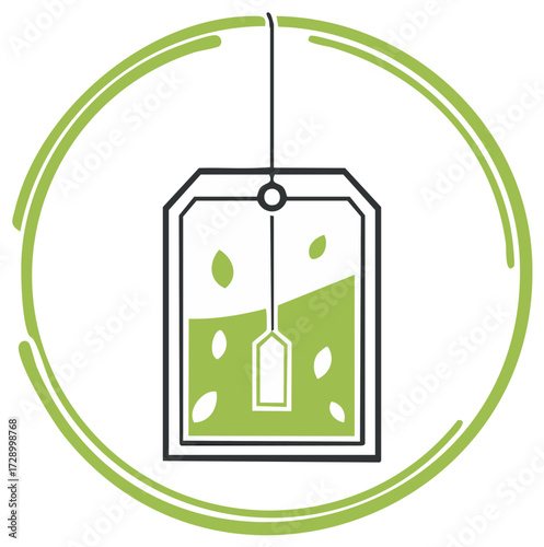 Green Tea Bag with Circle - Herbal Beverage Brew, Hot Drink Icon