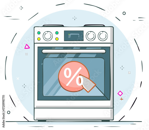 Modern Kitchen Electric Range Oven Showing Percentage Discount Promotion