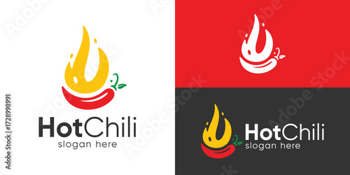 Creative simple hot chili logo template. Fire with chili logo design vector illustration.