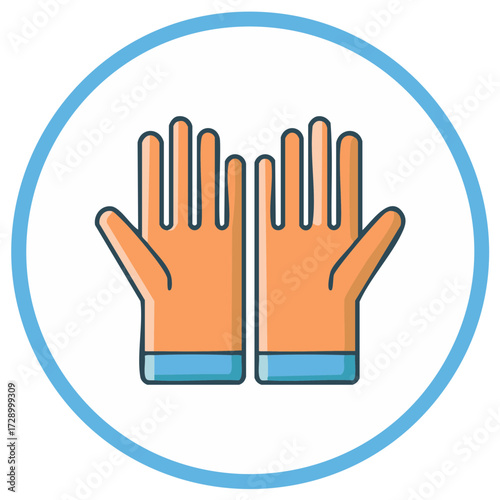 Two Open Hands Protected with Gloves in a Clean Blue Circle Frame Icon
