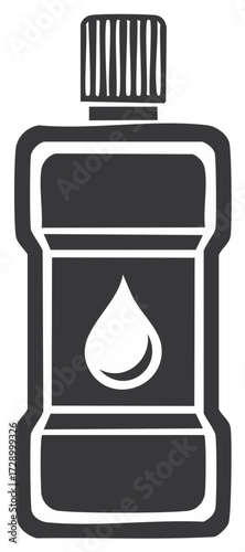 Vector illustration of a bottle of mouthwash with a drop symbol, outline design.
