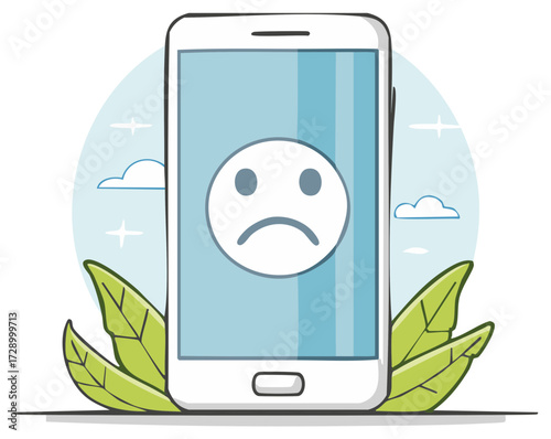 Mobile phone with sad face, illustration of communication problems