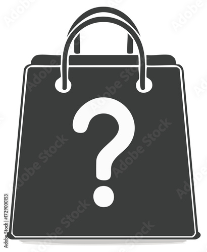 Shopping bag with question mark symbolizing mystery purchase or unknown item