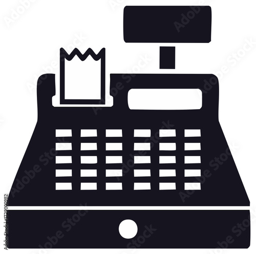 Classic Cash Register Icon with Receipt Slot and Display Screen