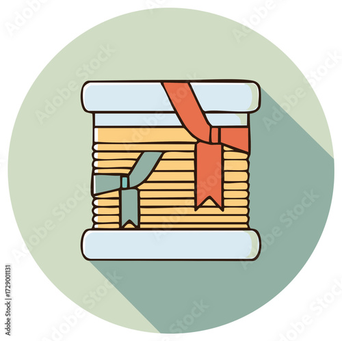 Colorful spool of thread and ribbons flat design icon with long shadow