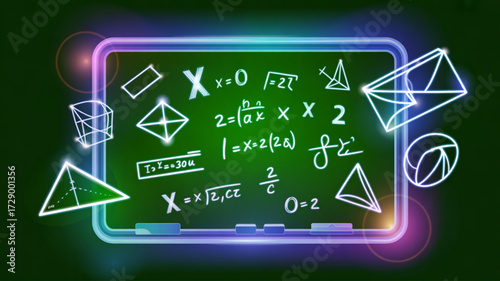 Math chalkboard with equations and geometry shapes for education and learning concepts vector illustration