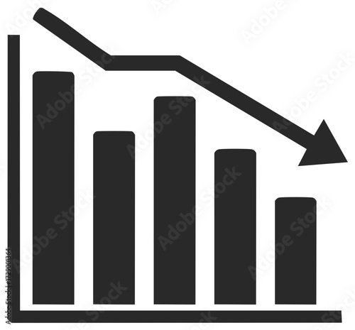 Downward trend shown with a graphical bar chart and arrow indicating decline and negative progress