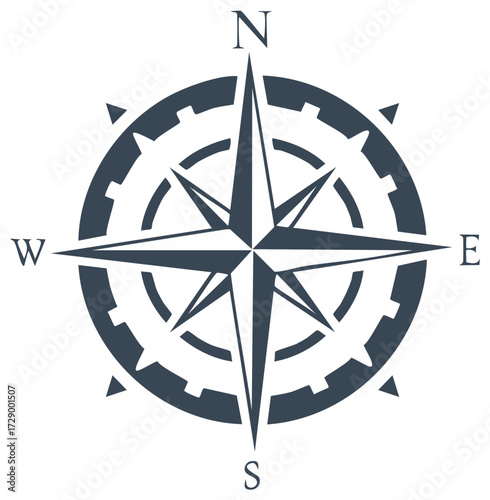 Classic Compass Rose with Gear Frame Vector Icon for Navigation
