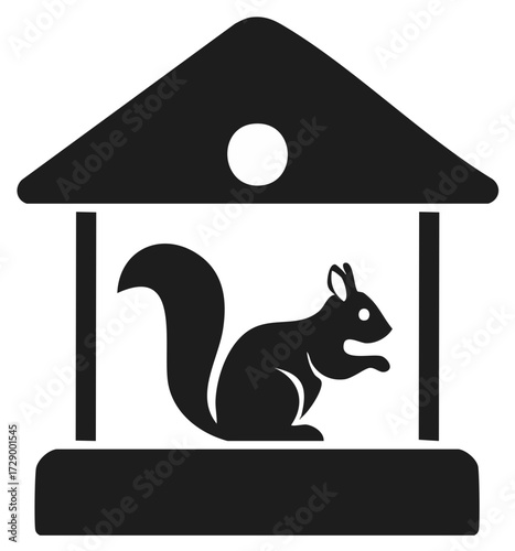 Black silhouette icon of a squirrel sitting in a bird feeder