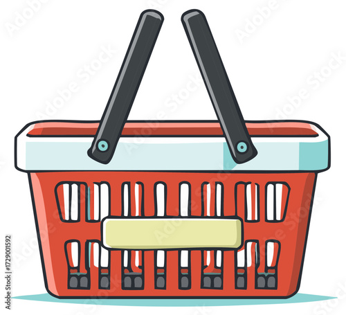 Red Shopping Basket with Two Handles and a Label Area