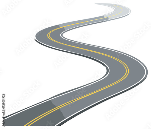 Gray Asphalt Road Winding with Yellow Lines, Curve Design Element, Path Trajectory