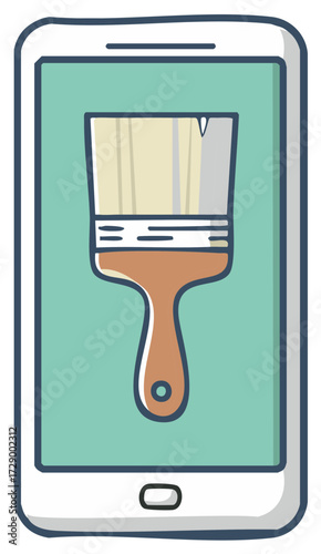Smartphone Screen with Paint Brush Icon - Vector Illustration