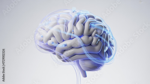 Human brain illustration for medical research and science education and artificial intelligence concept