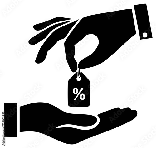 Hand Giving a Percentage Tag Icon for Discount Commission or Interest Rate