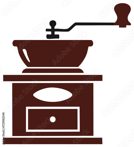 Simple Brown Coffee Grinder Icon Classic Hand Crank Mill Isolated