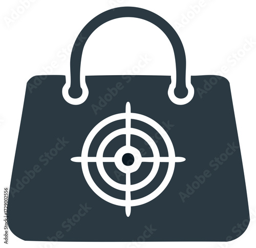 Targeted shopping vector icon with a handbag and bullseye symbol for marketing and retail strategy concepts
