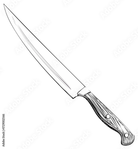 Illustration of a large carving knife with a wooden handle in a minimalist style