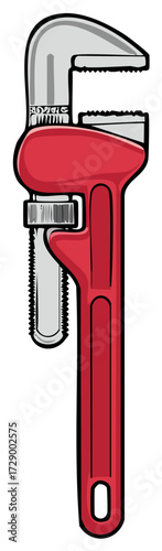 Vibrant red adjustable pipe wrench illustration for plumbing and mechanical work