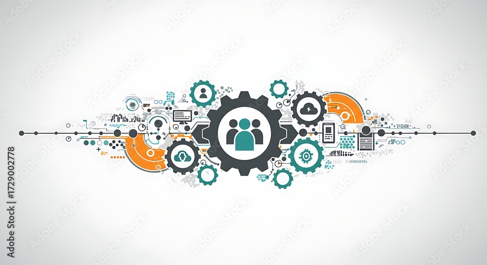 Fototapeta premium Teamwork and innovation digital gear and network illustration