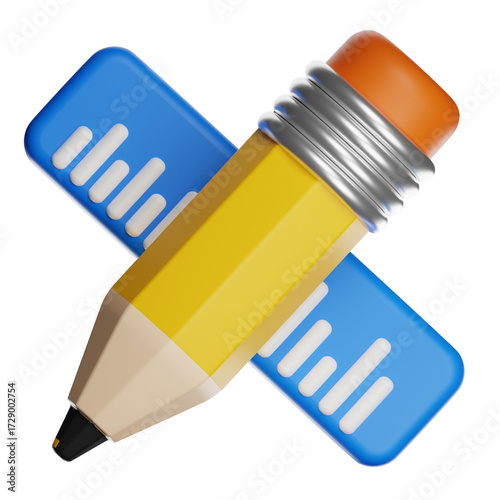 Yellow pencil and blue ruler drafting design skills