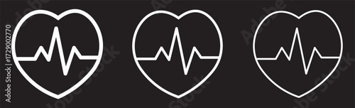 Heartbeat line icon set. Heart pulse symbol collection in flat design. Vector cardiogram.Heart beat pulse cardiogram wave icon vector illustration