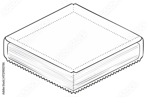 Isometric Drawing Depicting Stack of Blank Napkins with Dotted Border and Serrated Edge, Paper Product Display Design, Catering Supply