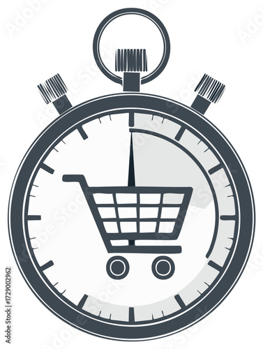 Deadline for purchasing illustrated with shopping cart inside the chronometer, time sensitive sales