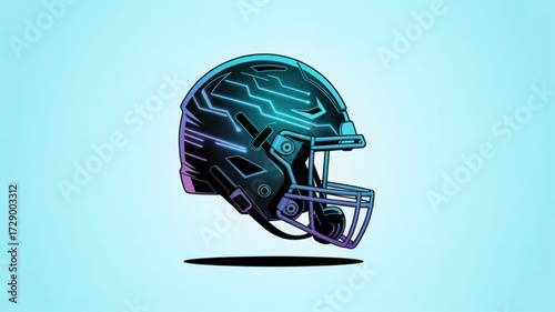 Futuristic football helmet design with neon accents for sports equipment and protection gear concept