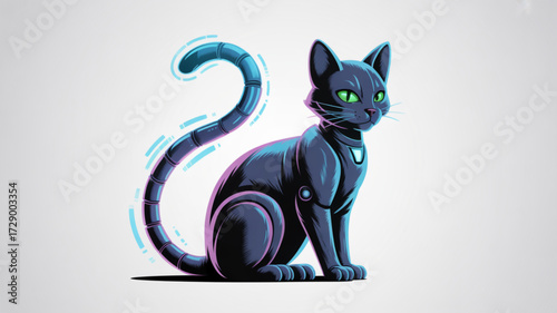 Cyberpunk robotic cat illustration digital art futuristic pet ai generated image black cat neon glow tech art