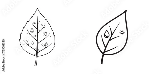 Stylized Leaves with Nature and Environmental Icons