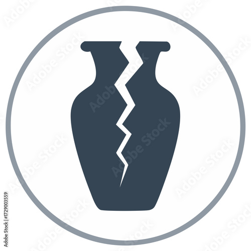 Simple icon of a broken vase split down the middle representing damage fragility and separation
