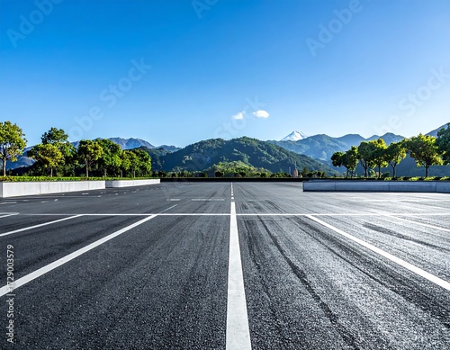 Fototapeta Naklejka Na Ścianę i Meble -  Empty parking lot with mountains in the background