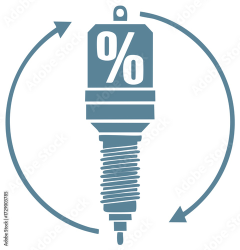 Automotive shock absorber trade-in icon with percentage sign and circular arrows