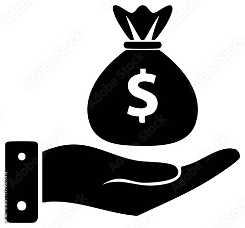 Hand Holding Money Bag Symbol, Finance and Investment Concept