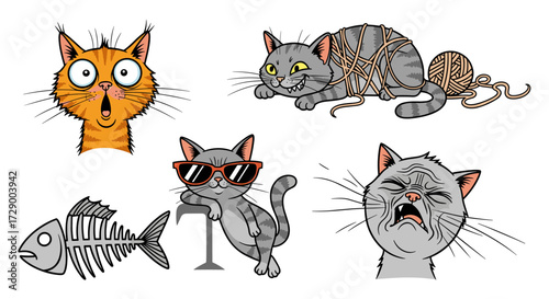 Playful Cat Collage Cartoon