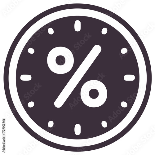 Clock with percentage sign icon for time-limited offers, sales, and financial deadlines