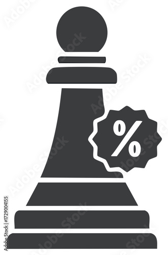 Dark Gray Chess Pawn with Discount Percentage Label - Strategic Game, Deals and Promotion Concept
