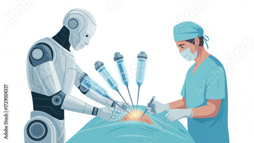 Robotic surgery and human surgeon collaboration for advanced medical procedures and healthcare innovation