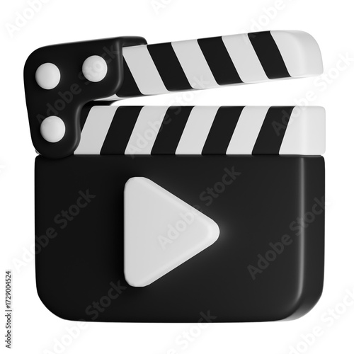 3d cinema clapperboard with play button icon