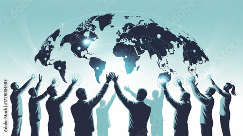 Global business network connection world map technology teamwork and international collaboration concept design