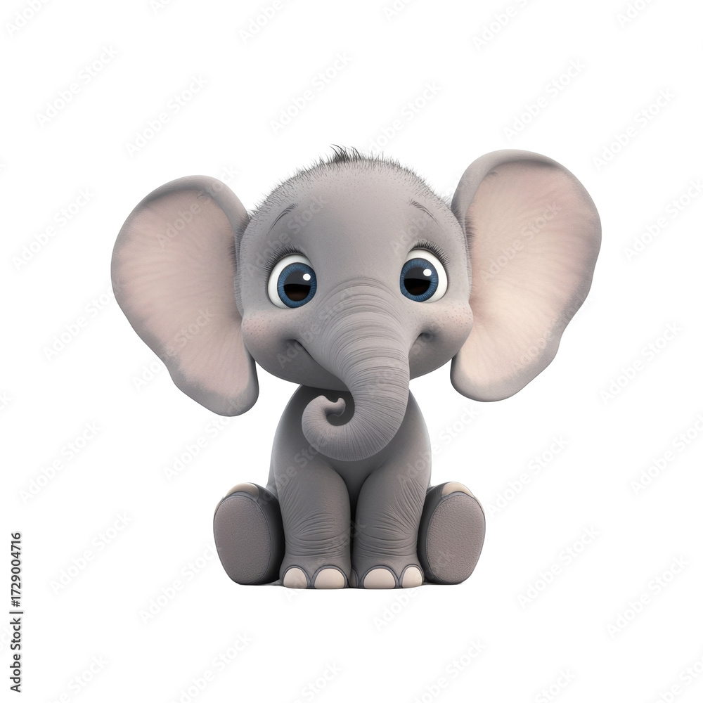 Fototapeta premium Cute cartoon baby elephant with big ears and expressive eyes