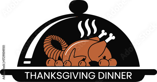 Thanksgiving Serving Tray Silhouette Vector Black on White